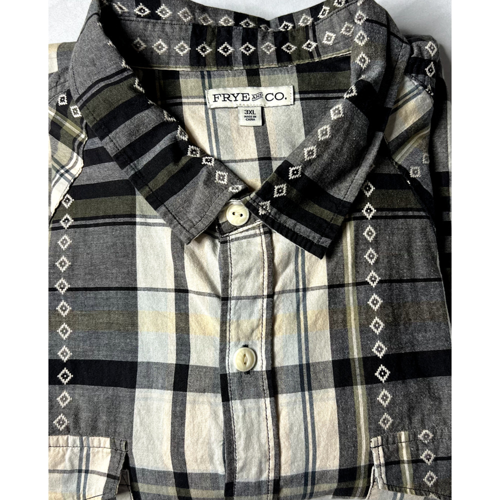 Frye & Co Short‎ Sleeve Western Wear Mens Shirt 3XL Multicolor Striped Geometric